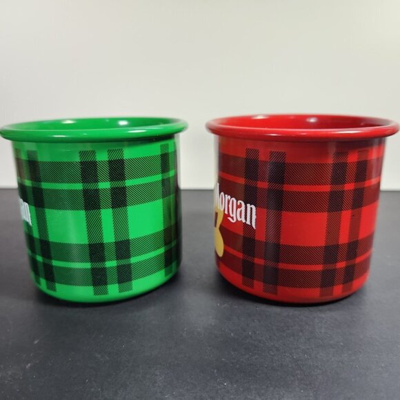 Captain Morgan Cups Lot of 2 Metal Enamel Ware Red and Green Advertising… - Picture 7 of 10